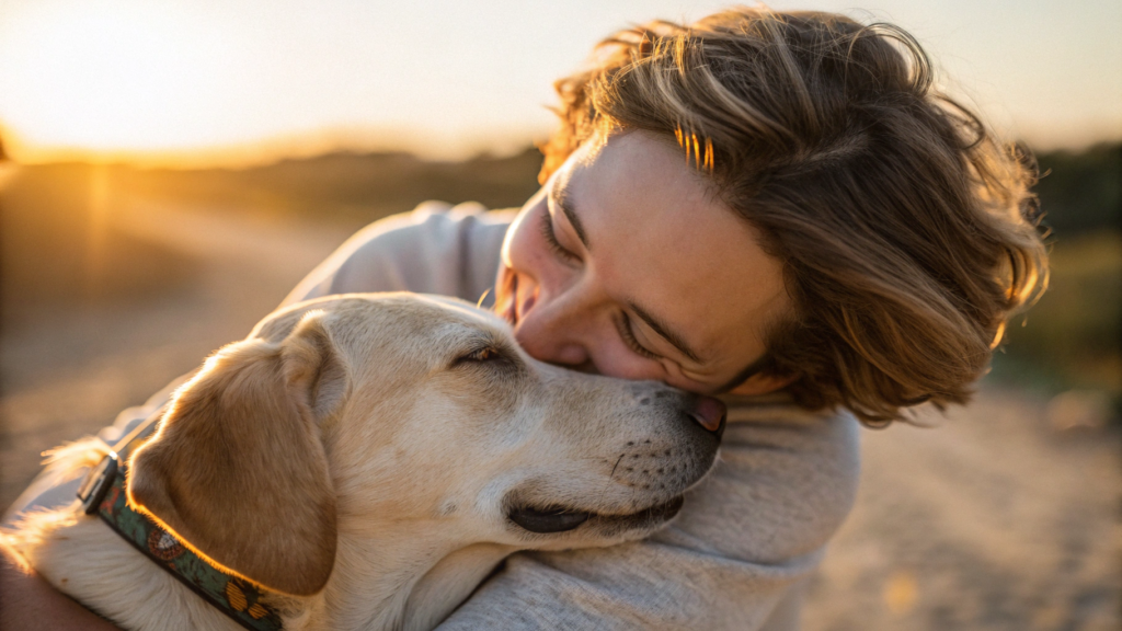 heureux chien et dame